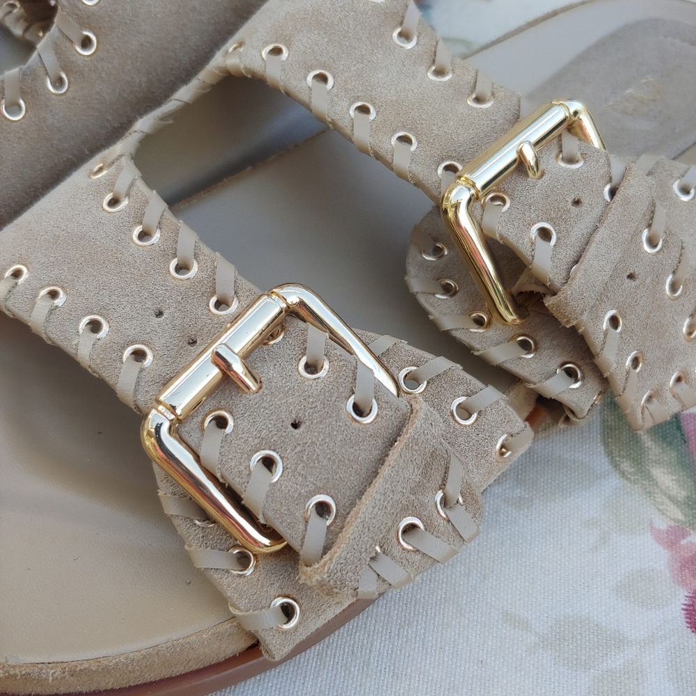 Zara Tan Suede Double Strap Slide Sandals with Gromets Women's size US 11 Euro 4 - Picture 10 of 17